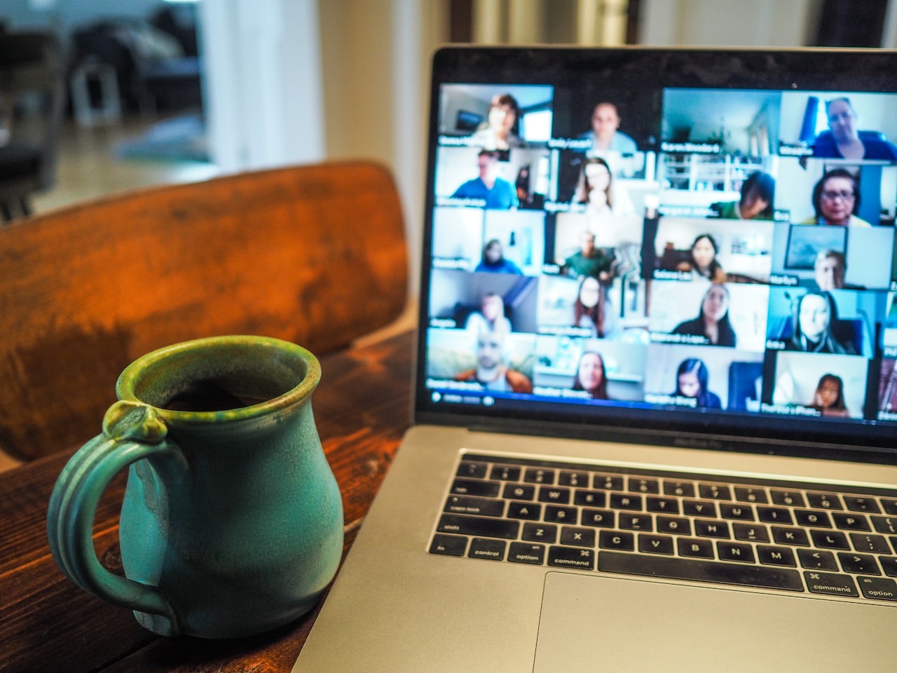 Remote work — video conference on laptop